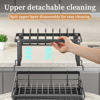 Two-Tier Dish Drying Rack, Metal Countertop Organizer with Cutlery Holder, Cup Holder and Drip Tray