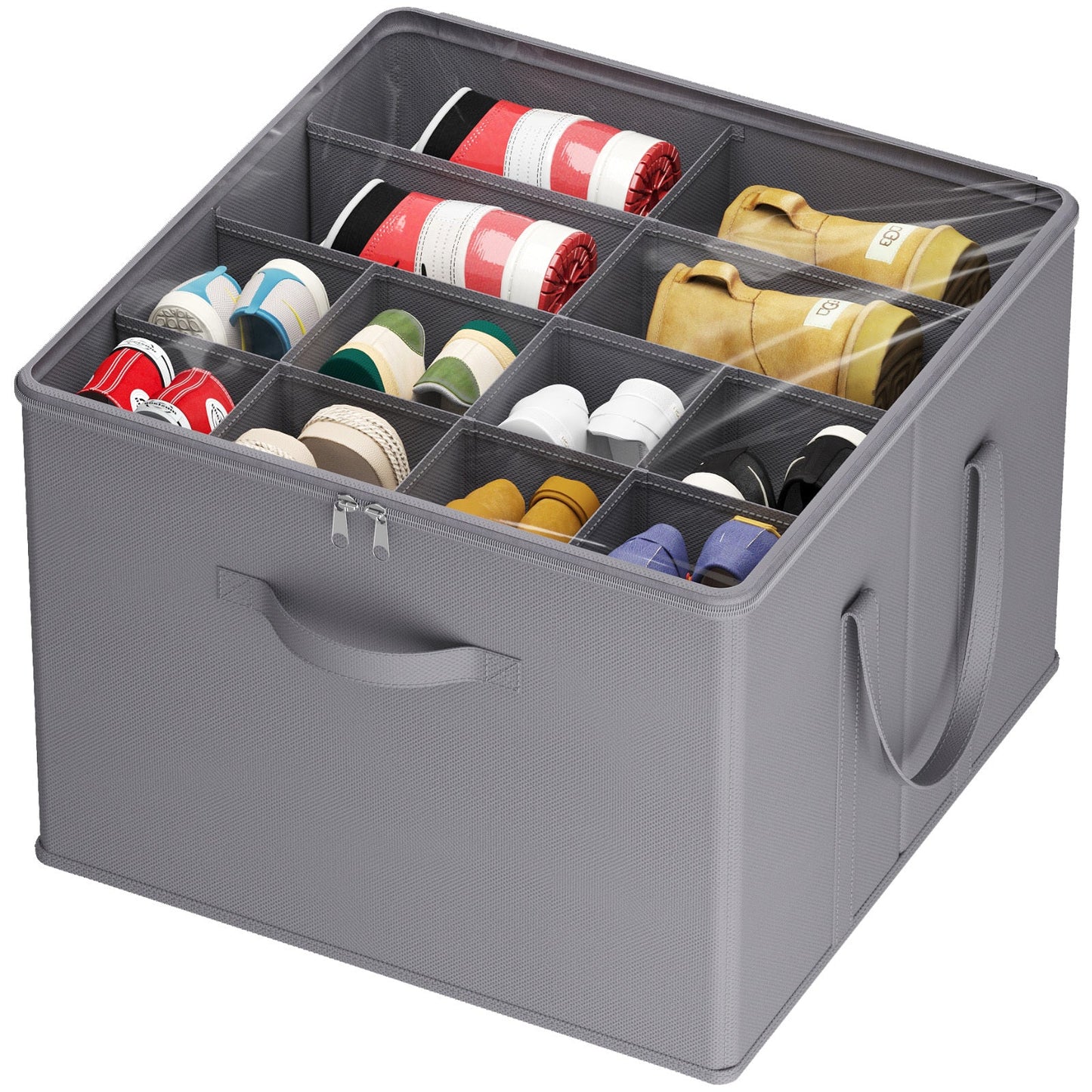 Shoe Storage Organizer with Clear Cover – Foldable Shoe Box for Closet, Fits 12-16 Pairs, Reinforced Handles, Dust-Proof Non-Woven Fabric, Space-Saving Stackable Design for Boots Heels Sneakers, 1/2/3 Pack