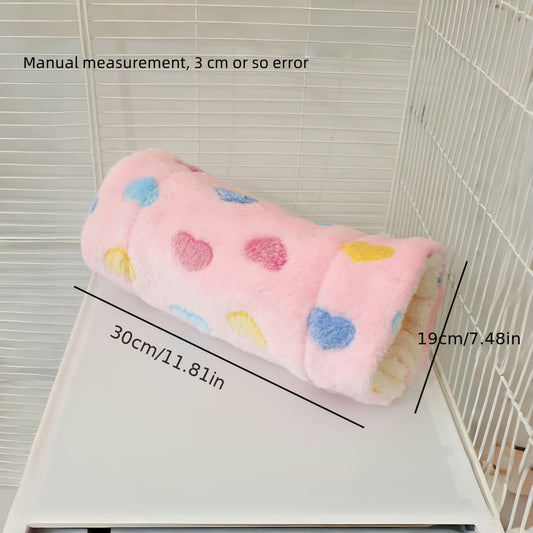 Hamster Tunnel Nest Plush Sleeping Bag – Soft Warm Small Animal Hideout with Hammock Passage for Hamsters, Guinea Pigs, Rats, Honey Possums & Dutch Pigs, Flower Branch Design, Pink & Green