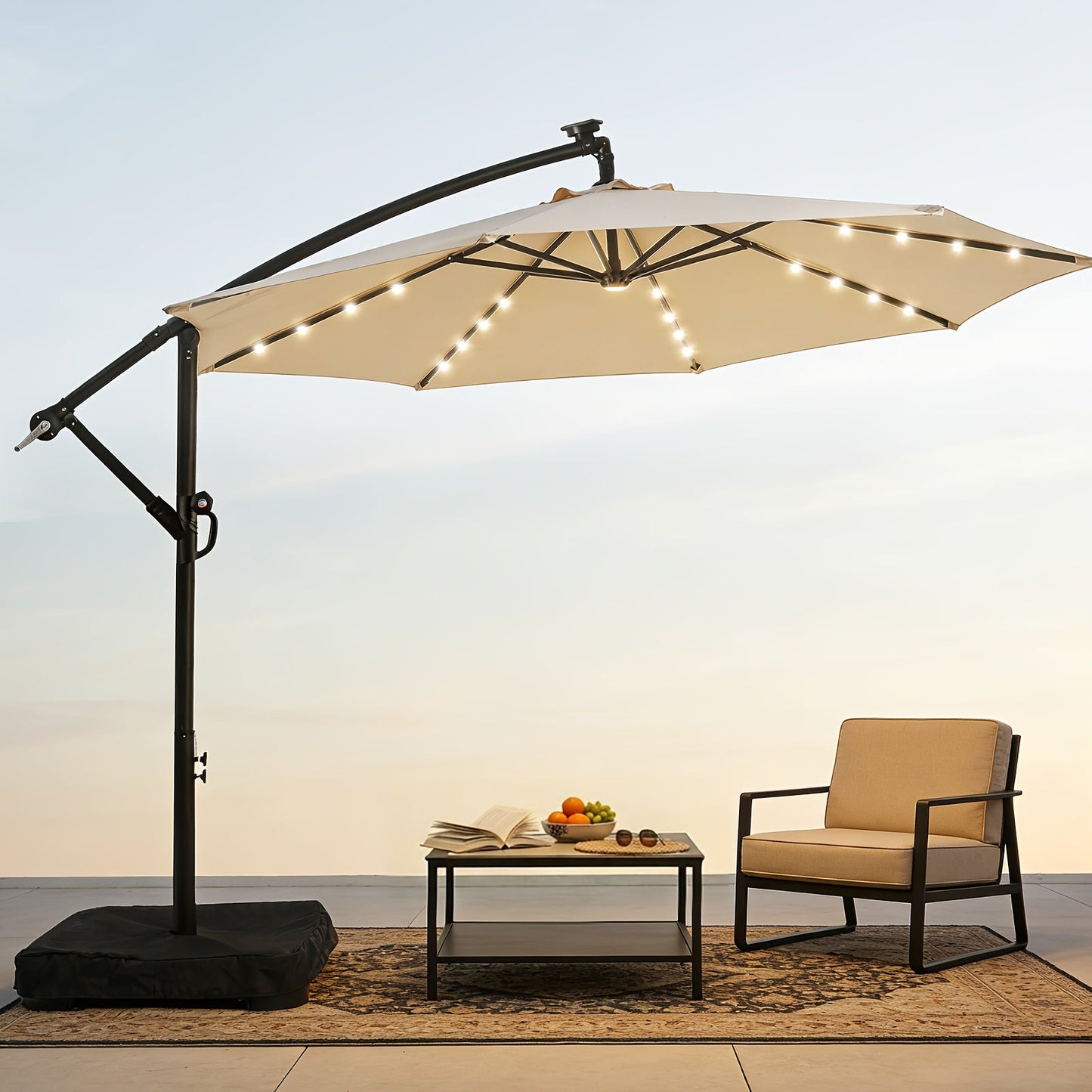 Offset Cantilever Umbrella 10FT Solar LED UPF50+ Easy Tilt Crank