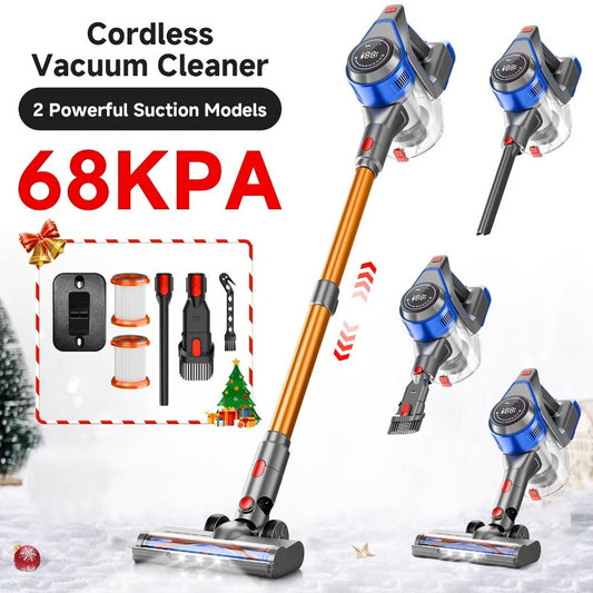 Cordless Stick Vacuum Cleaner 56-68Kpa – Lightweight 8-in-1 Handheld Vacuum with Rechargeable Battery, 45 Min Runtime for Hard Floors, Carpets & Pet Hair