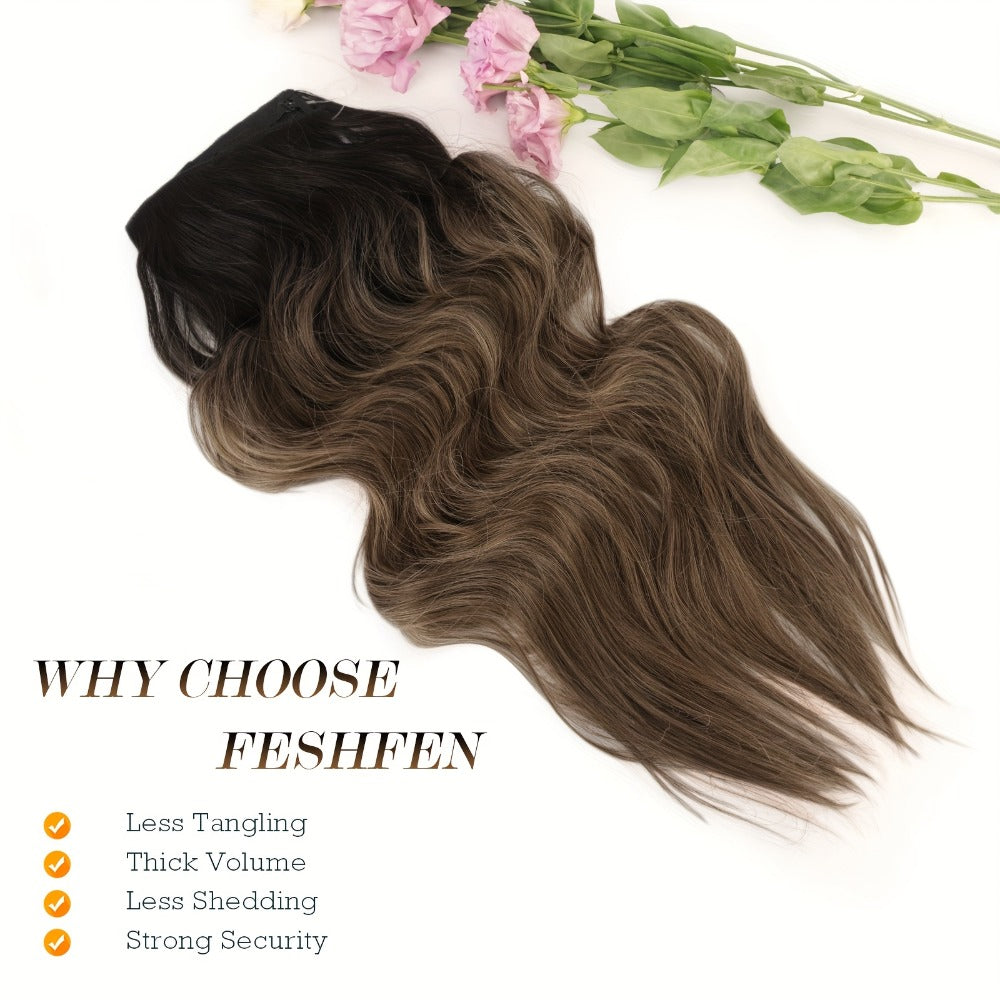 Hair Extensions Wavy 18-Inch Synthetic Halo Weft with Clear Wire, Two Clips and Ten Color Options