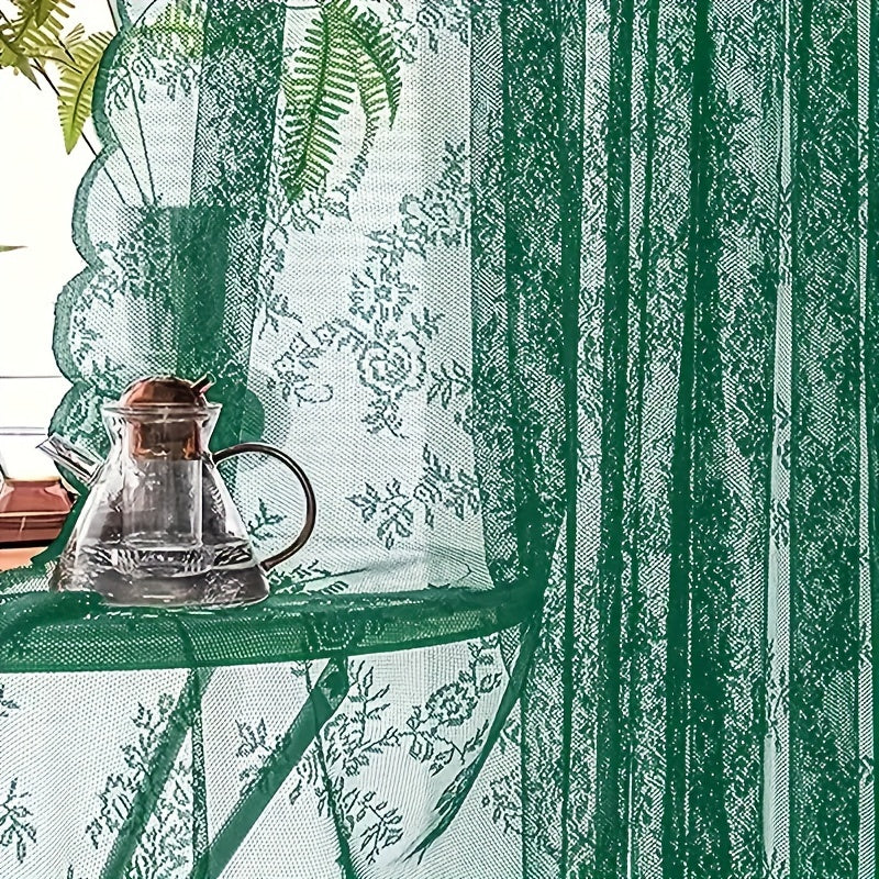Two-Panel Floral Lace Window Curtain Set with Rod-Pocket Top, Three Colors and Six Metric Size Options