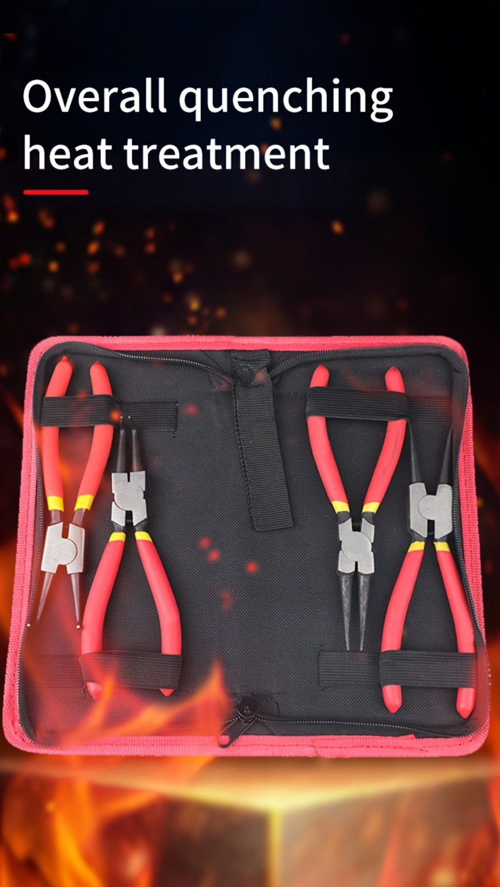 Four-Piece Snap Ring Pliers Set with Straight and Curved Jaws for Internal or External Rings in 7- or 9-Inch Sizes