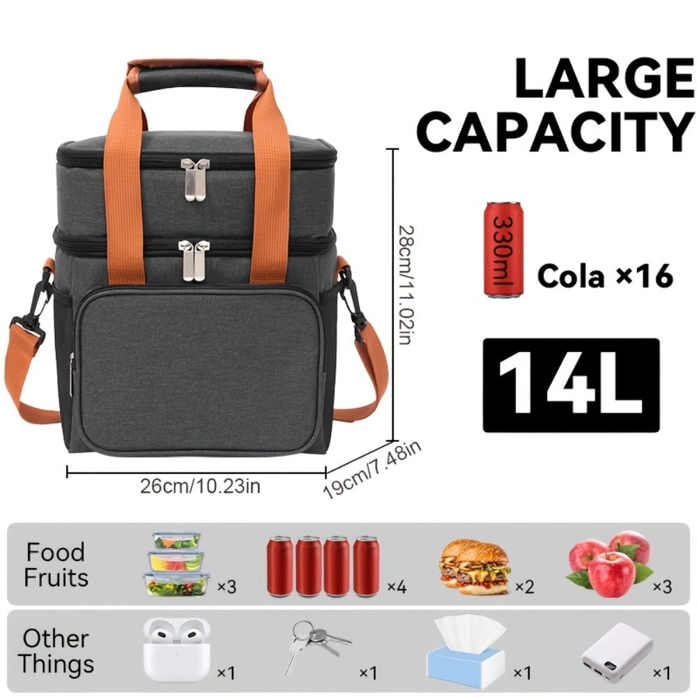 Double-Layer Lunch Carrier Bag with Shoulder Strap and One-Piece Checkout Options in Three Colors
