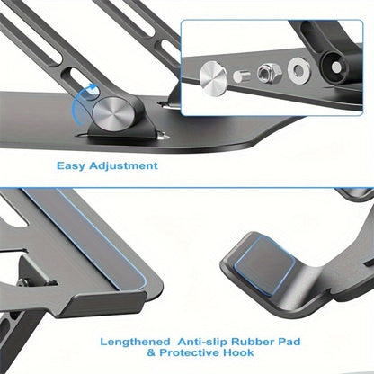 Laptop Stand Adjustable Aluminum Alloy Foldable Portable Ergonomic Desk Riser Compatible with 10 to 16.5 Inch Laptop MacBook Notebook Tablet Computer Stand Holder for Home Office – Black & Silver