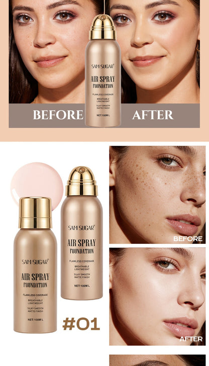 Air-Spray Liquid Foundation in Gold-Tone Bottle with Four Numbered Shade Options from 01 to 04