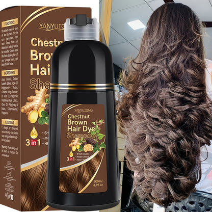 Ammonia-Free Herbal Hair Color Shampoo 3-in-1 Colors in 15 Minutes Lasts 30 Days - Semi Permanent Gray Coverage Moisturizing Cleansing Black Dark Brown Chestnut Brown Red for Women Men