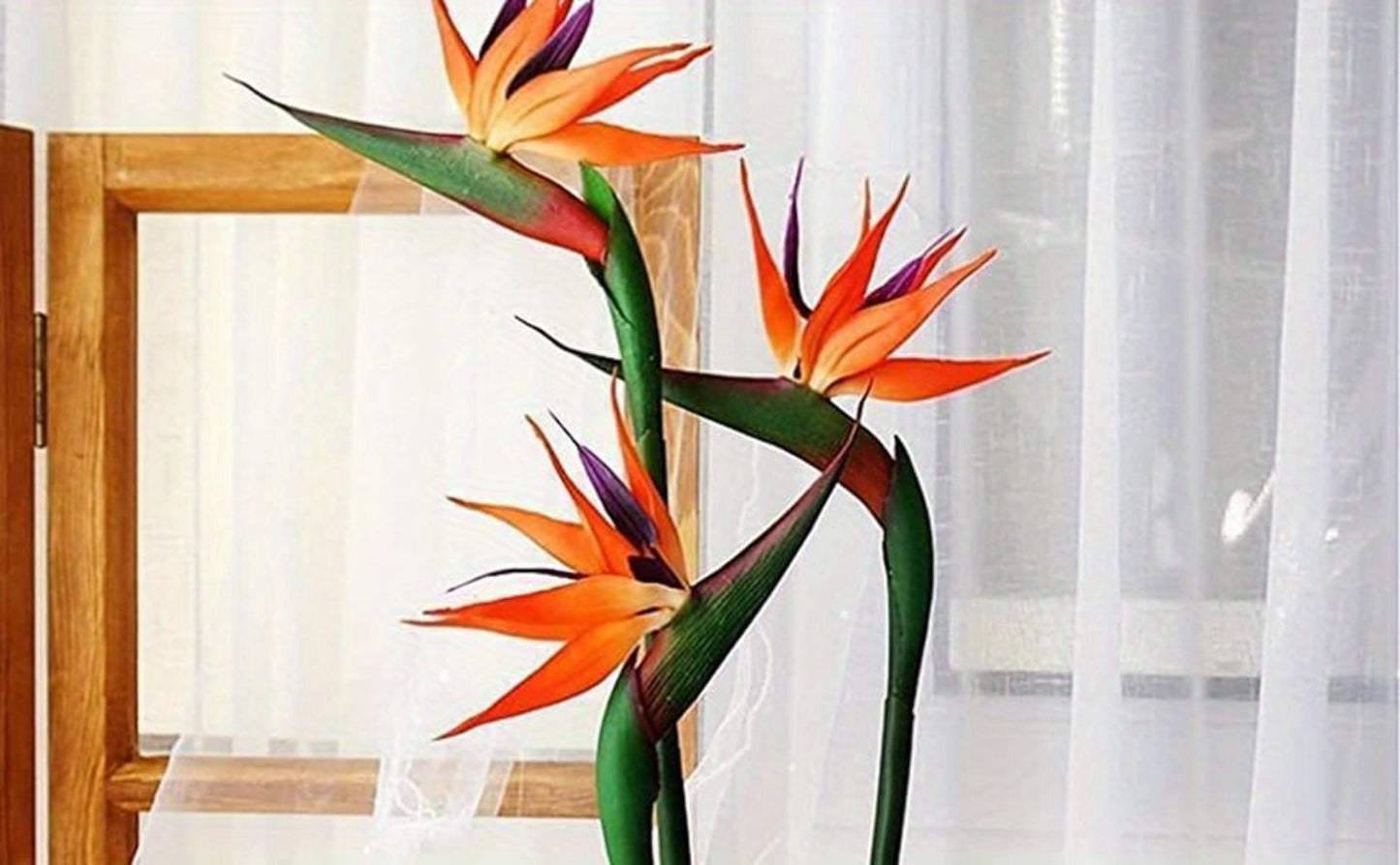 Artificial Bird of Paradise Flower Stems, Three-Piece 24.5-Inch Rubber-Labeled Set in Four Colors