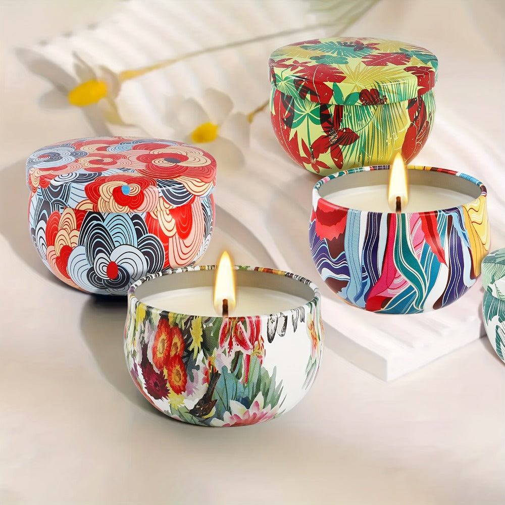 24-Piece Rain-Scent Candle Set with Lidded 2.5oz Decorative Metal Travel Tins and Fragrance Labels