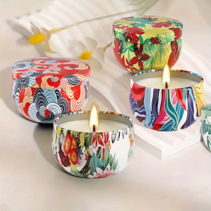 24-Piece Rain-Scent Candle Set with Lidded 2.5oz Decorative Metal Travel Tins and Fragrance Labels