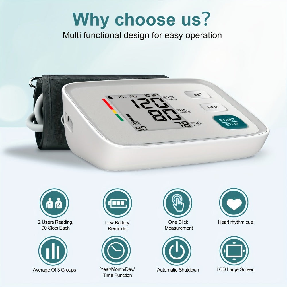 Blood Pressure Monitor by ALPHAMED U80E, Upper-Arm Digital Device with Large Display and 2 x 90 Memory