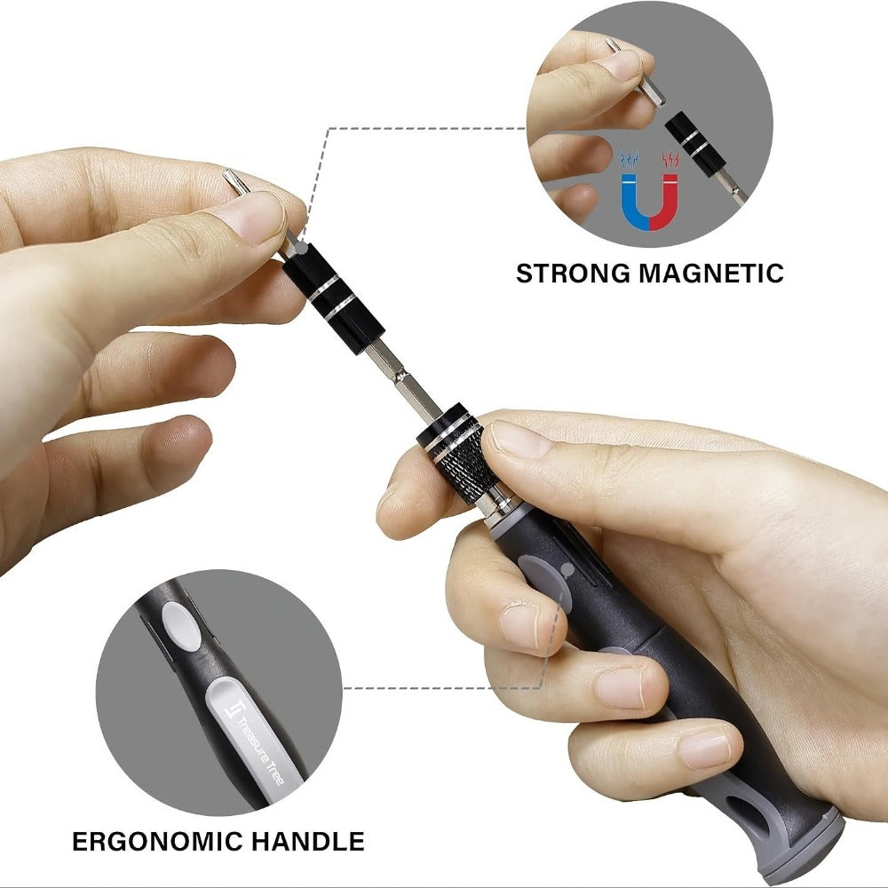 Compact 32-in-1 Precision Screwdriver Bit Set with Adjustable Extension Handle and Gray Storage Case
