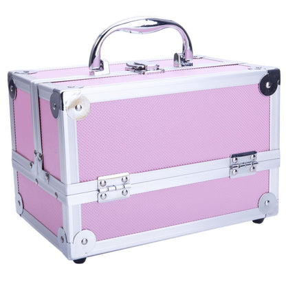 Tabletop Makeup Carry Case with Mirror, Fold-Out Trays and Dividers in Black, Silver or Pink