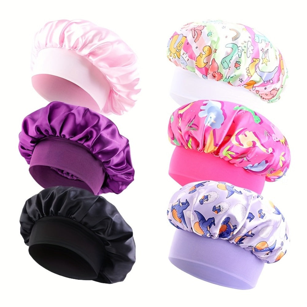 Six-Piece Printed Shower Cap Set in Five Protected Assorted Color and Cartoon Pattern Options