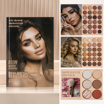 3-in-1 Eyeshadow Blush Highlighter Palette Loose Powder Book-Style Folding Compact Moisturizing Buildable Pigment Luminous Finish for Daily Glam Travel Gift Women