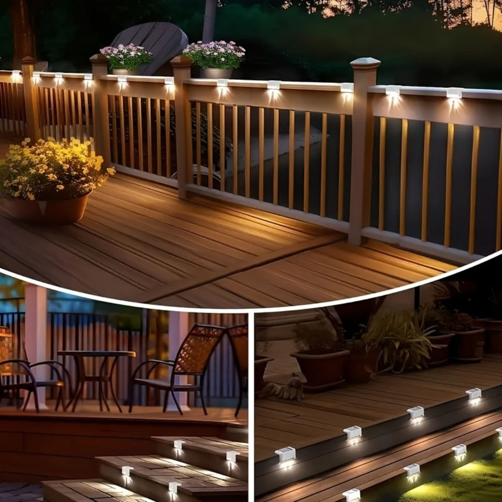 Solar Deck and Step Lights, 8- to 32-Piece Packs in Black, White or Brown with Integrated Panels