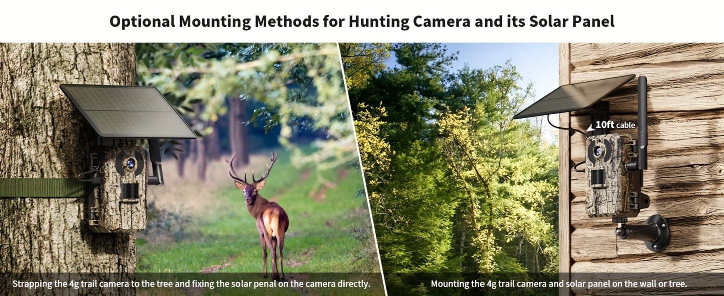 Solar Powered 4G Trail Camera 4K Live View 0.2s Trigger Speed 120° Wide Angle 850nm Night Vision No WiFi Needed Cellular Hunting Wildlife Game Camera with Remote Phone Access