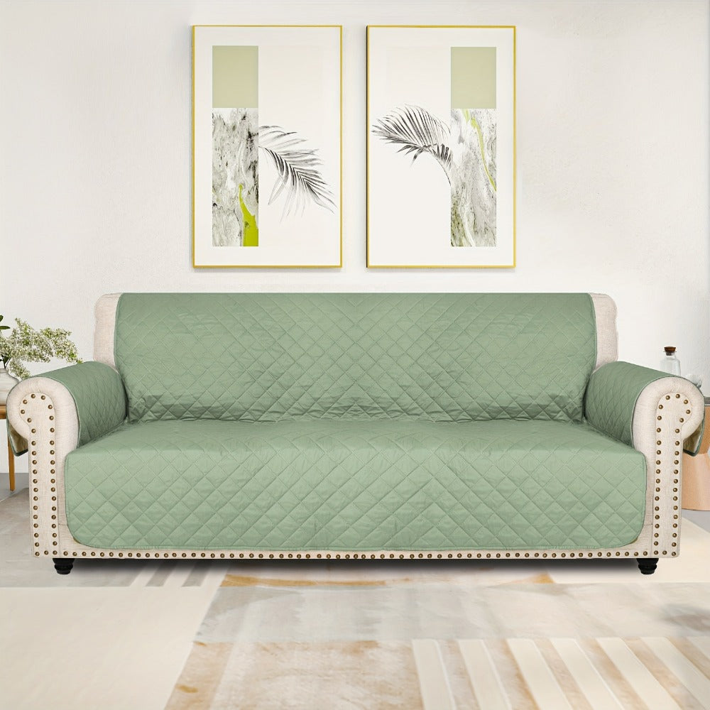 Sofa Cover Five-Layer Quilted Microfiber Protector with Elastic Strap and Foam Anchors for 3 or 4 Seats