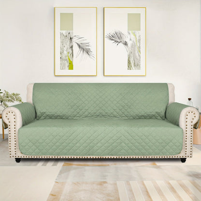 Sofa Cover Five-Layer Quilted Microfiber Protector with Elastic Strap and Foam Anchors for 3 or 4 Seats