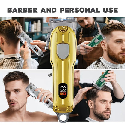 Hair Clipper Cordless Metal-Body Set with LCD Battery Display and Single or Two-Piece Color Options