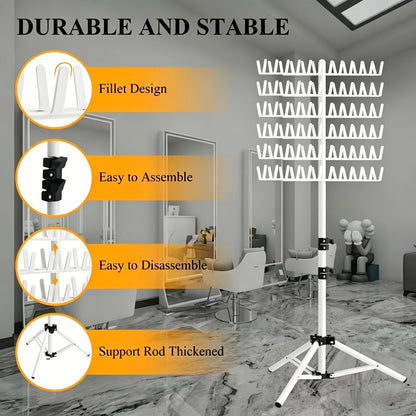 Freestanding Hair Extension Rack with Adjustable 144-Peg Display Grid and Black, White or Pink Stand Options