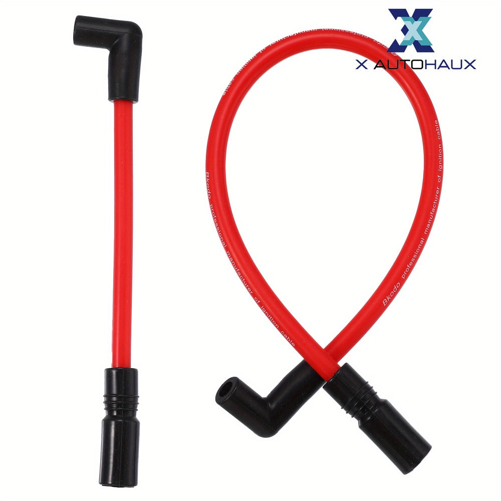Harley Davidson Spark Plug Wire Kit 10.4mm 10mm for Dyna FXD 2000-2017 Softail 1999-2017 - Red Silicone 90-Degree Pre-Crimped Motorcycle Ignition Wires