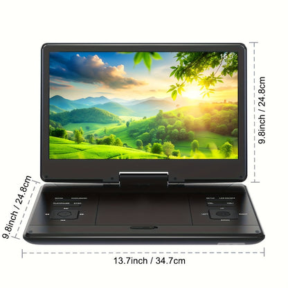 Portable DVD Player 14.1 Inch HD Screen, AV IN/OUT Sync TV & Projector, 270° Rotating Screen, Region Free, USB SD Card, Remote Control, 6-Hour Battery, Dual Speakers for Car Home Travel