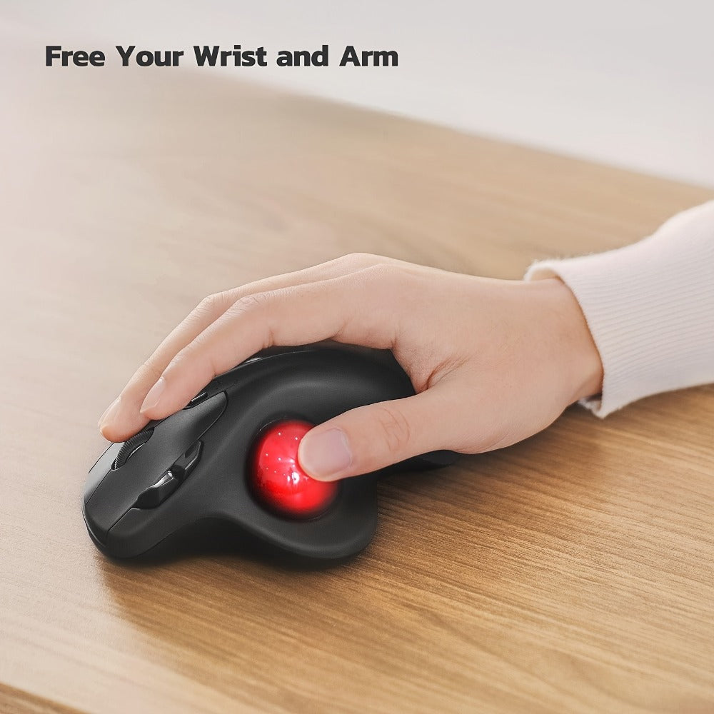 Wireless Trackball Mouse Rechargeable Ergonomic Thumb Control 3 Device Connection 2.4G USB Receiver Bluetooth 4 DPI Settings Precise Smooth Tracking Compatible with PC Laptop Mac Windows