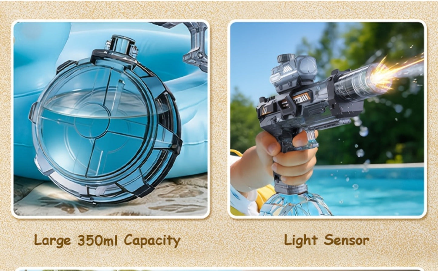 Two-Piece Electric Light-and-Sound Water Blaster Sets in 727 or 737 Models and Blue or Black Colors