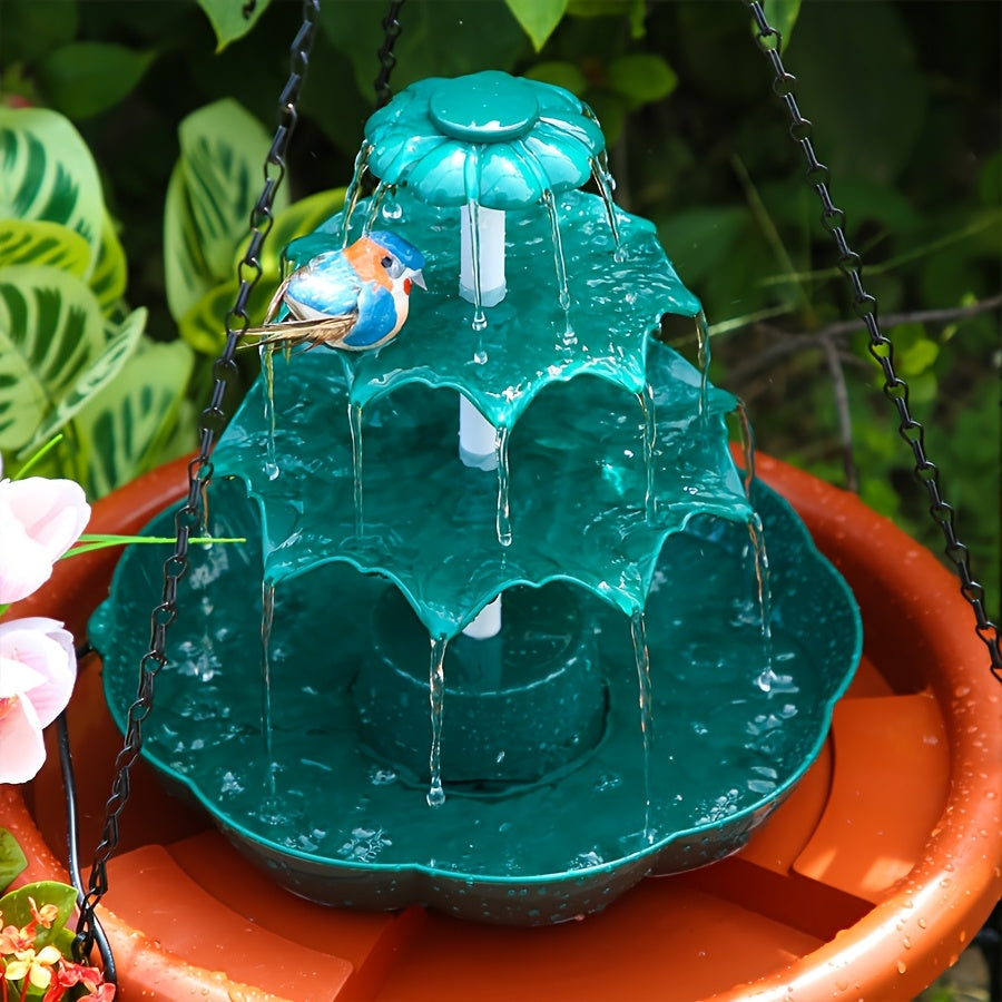 Solar Garden Fountain 3-Layer Wave 6.5W IPX8 Dark Green DIY for Garden, Pathway and Patio Lighting