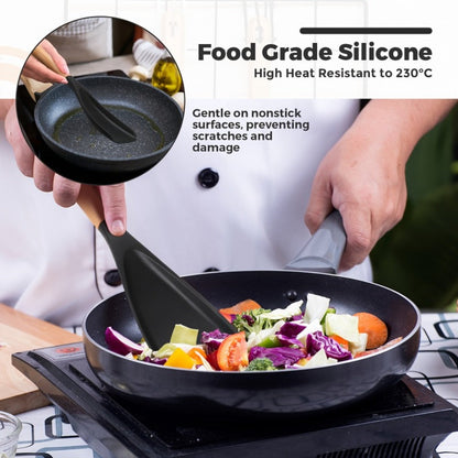 Silicone Kitchen Utensil Set 2/4 Pcs – 12-Inch Wood Handle Cooking Tools with Stay-Cool Grip for Frying, Baking, Mixing & Serving, Non-Stick Cookware Safe Spatula & Spoon Kit