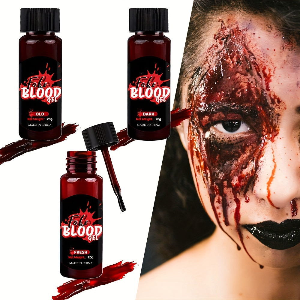 Three-Piece Fake Blood Makeup Kit with Brush and Fresh, Dark and Aged Special-Effects Paste