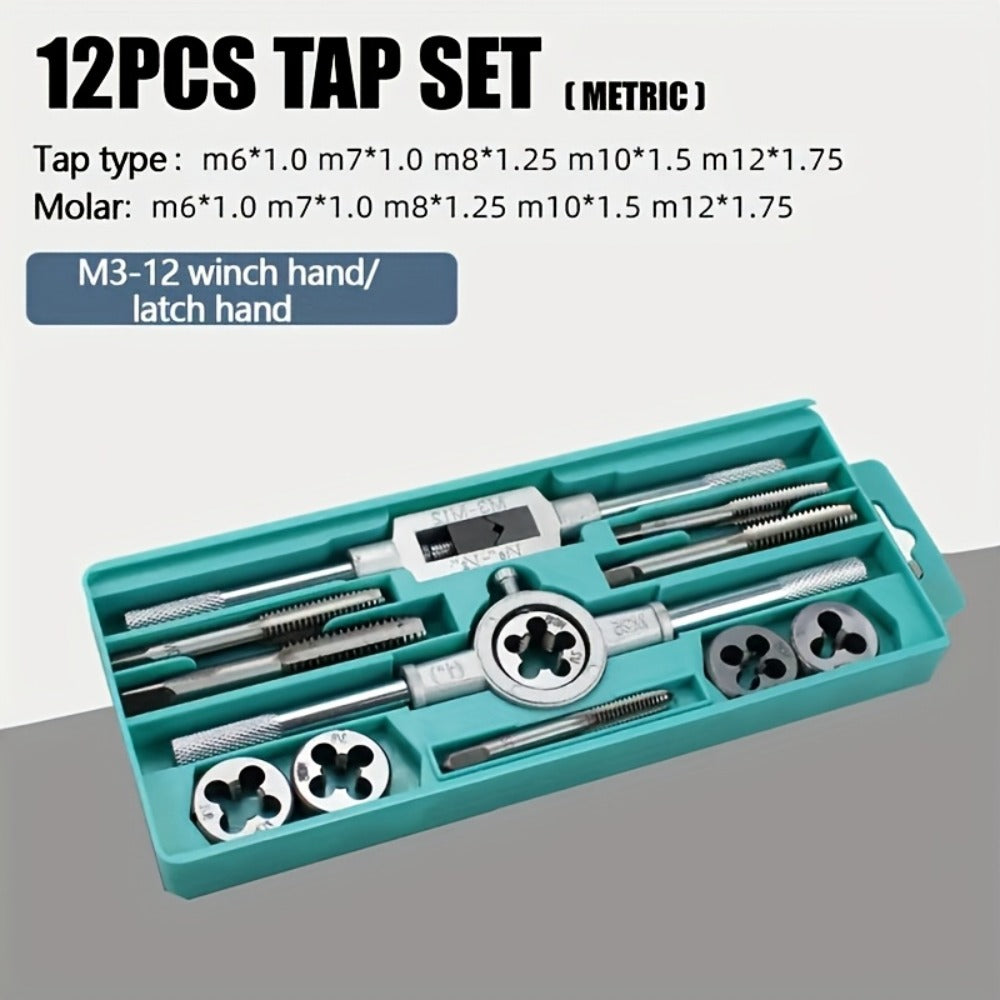 Metric Tap and Die Threading Set with M3 to M12 Sizes in 12- or 40-Piece Storage Case Configurations