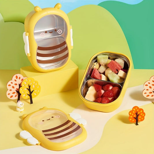 Cute Bee Lunch Box Stainless Steel – 304 Food Grade 2-Compartment Bento Box with Bee-Themed Lid for Kids, School, Office & Picnic – Lightweight Leakproof Lunchbox Gift