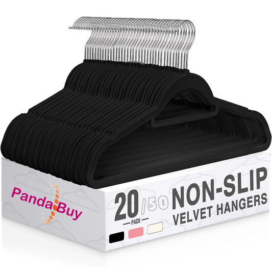 Velvet Hangers Non-Slip Slim Space Saving Clothes Hangers, Premium Flocked Suit Hangers for Closet Organization, Ultra Thin Strong Coat Hangers for Shirts Dresses Pants, 20 or 50 Pack Black Beige Pink