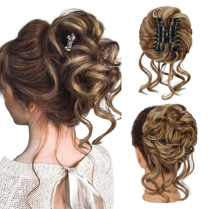 Messy Bun Hairpiece Claw Clip Curly Wavy Synthetic 6 Inch 7 Colors Instant Updo No Heat Easy Style Women Daily Work Party Wedding