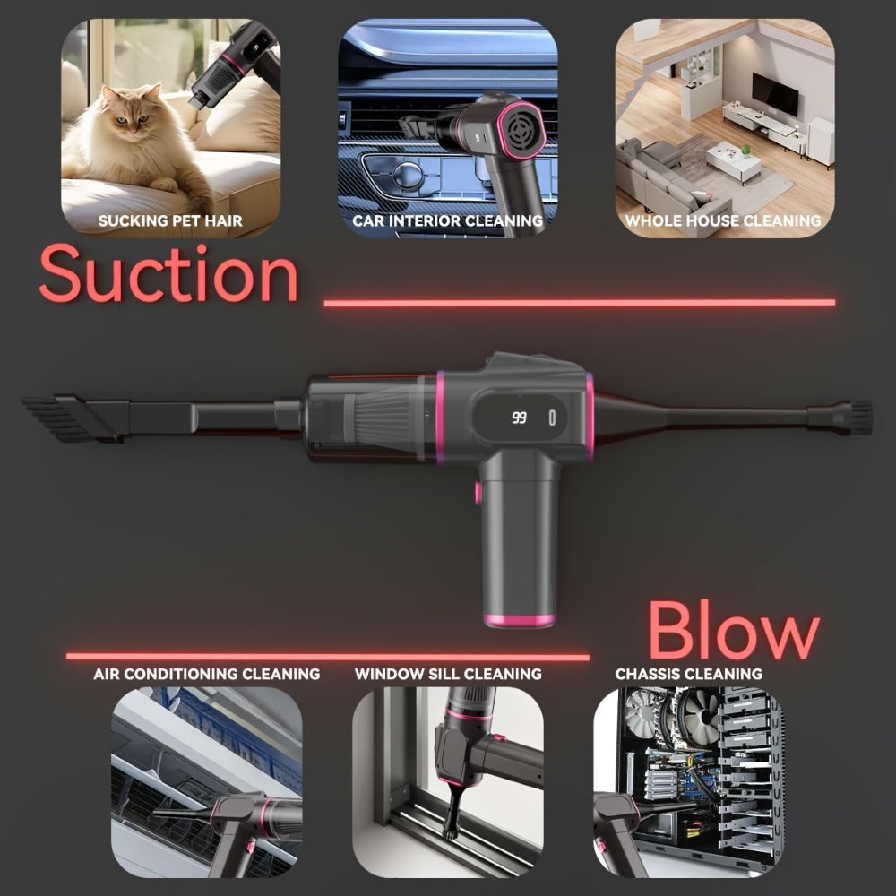 Cordless Handheld Vacuum Cleaner with Suction and Blowing Modes, USB-C Cable and Four Nozzle Attachments