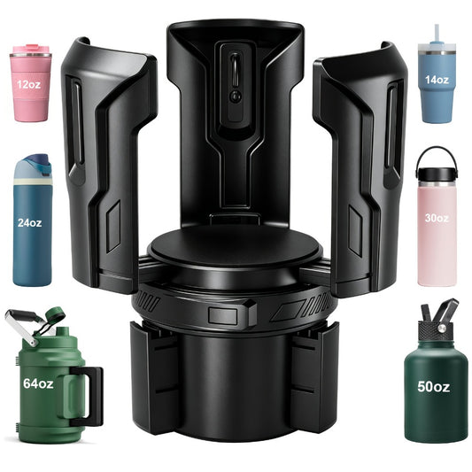 Car Cup Holder Expander Adjustable Auto-Expanding Insert | Fits 12-64 oz Cups Bottles Mugs | Universal Vehicle Cup Holder Adapter No-Tool Install Sturdy Travel Car Interior Accessory