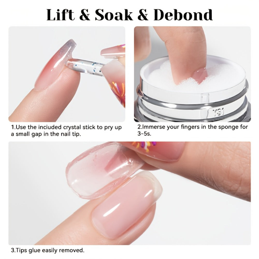 Press On Nail Debonder Remover 80ml — Fast 3-5 Second Soak-Off Liquid for False Tips, Rhinestone Glue Remover, No Damage Easy Dissolve, Professional Nail Care Tool for Women Home Salon