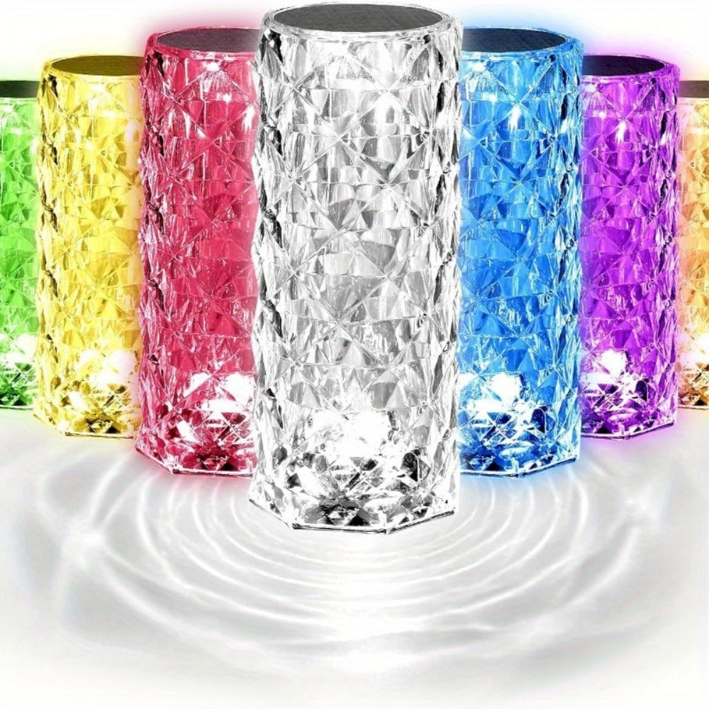 Crystal Diamond Rose Table Lamp RGB LED – Remote & Touch Control Dimmable USB Rechargeable Uplight for Home, Office, Dating & Parties, Perfect Gift for Women & Couples