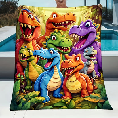 Colorful Dinosaur Print Flannel Blanket with Five Size Options from 29.9 x 39.9 to 60 x 80 Inches