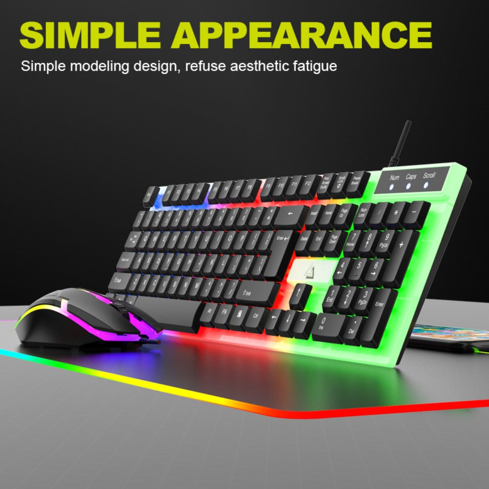 GT100 Full-Size Wired Keyboard and Mouse Set with 104-Key Layout and Black or White Color Options