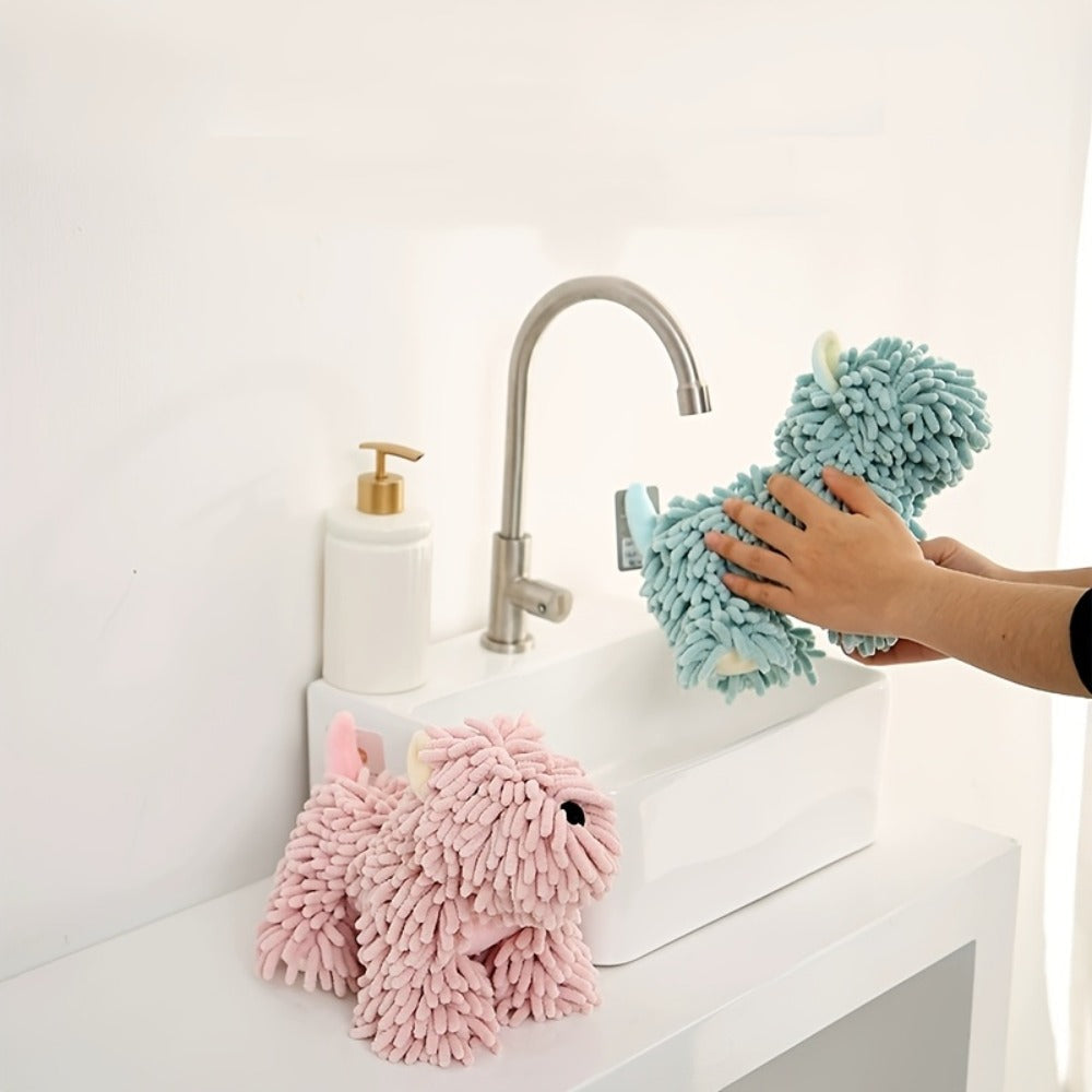 Puppy-Shaped Hanging Hand Towel in Pink or Blue Checkout Options for Kitchen or Bathroom Display