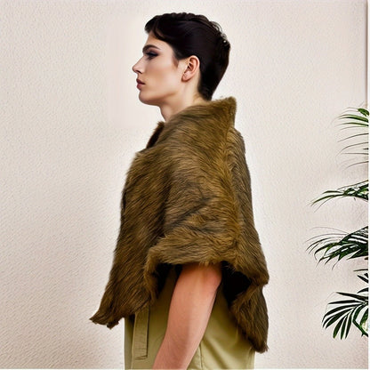 Brown Faux-Fur Costume Shoulder Mantle with Crossed Chest Straps and Pictured 35.4-Inch Width