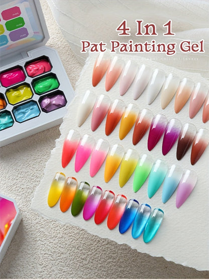 4-in-1 Pat Ombre Gel Nail Polish 9 Colors Gradient Stamping Painting Rub Powder – Solid Varnish for DIY French Manicure & Salon Nail Art, Chrome Glitter Effect for Women by UR SUGAR