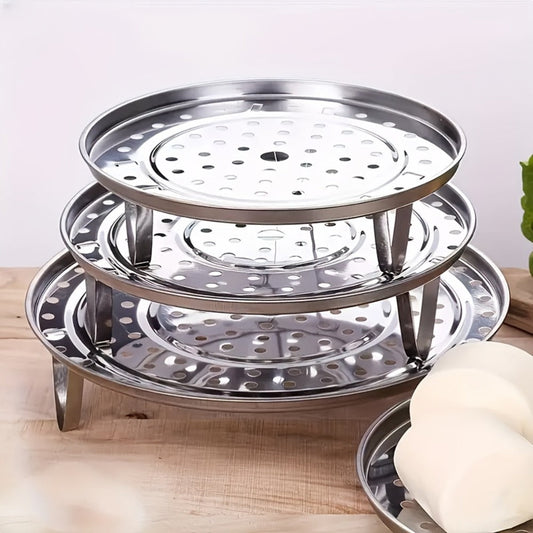 Stainless Steel Steamer Rack Set 3-Piece Multi-Layer Round Steamer Insert with Can Holder – Fits Most Pots for Home Kitchen | Stackable Steam Tray Cooking Rack for Vegetables Dumplings & More