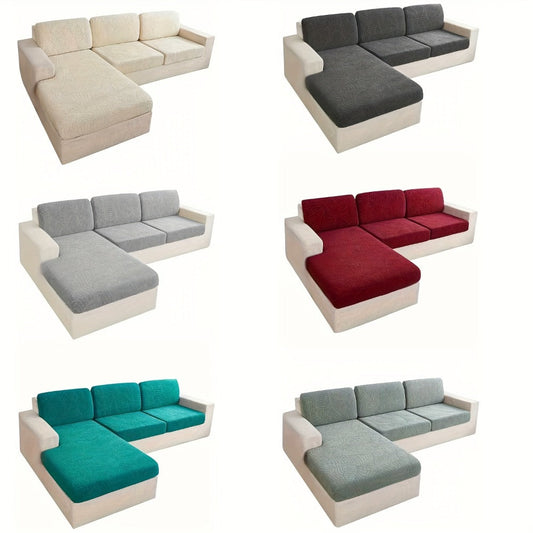 Sofa Cover Set, Six-Piece Leaf Jacquard Stretch Slipcover with Elastic-Band Edges in Eight Colors