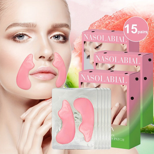 Nasolabial Fold Patches with Watermelon Collagen & Niacinamide – Caffeine Smile Lines Face Patches for Deep Moisturizing & Firming, Anti-Wrinkle Targeted Treatment, 15 Pairs (3 Boxes)