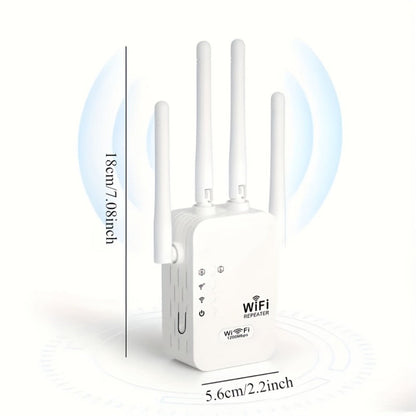 WiFi Extender 1300Mbps Dual Band AP & Relay Mode - 4 Powerful Antennas Full House Coverage, Ethernet Port